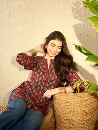 KALINI Floral Print Mandarin Collar Top