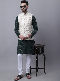 SOJANYA Men Ethnic Motifs Embroidered Pure Cotton Kurta With Pyjamas & Nehru Jacket