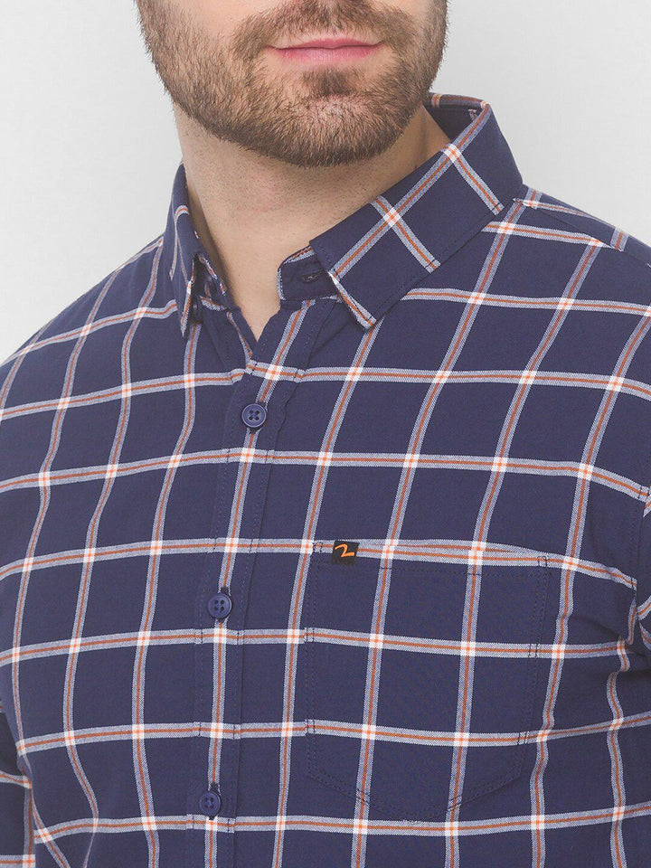 SPYKAR Men Blue Grid Tattersall Checks Checked Casual Shirt