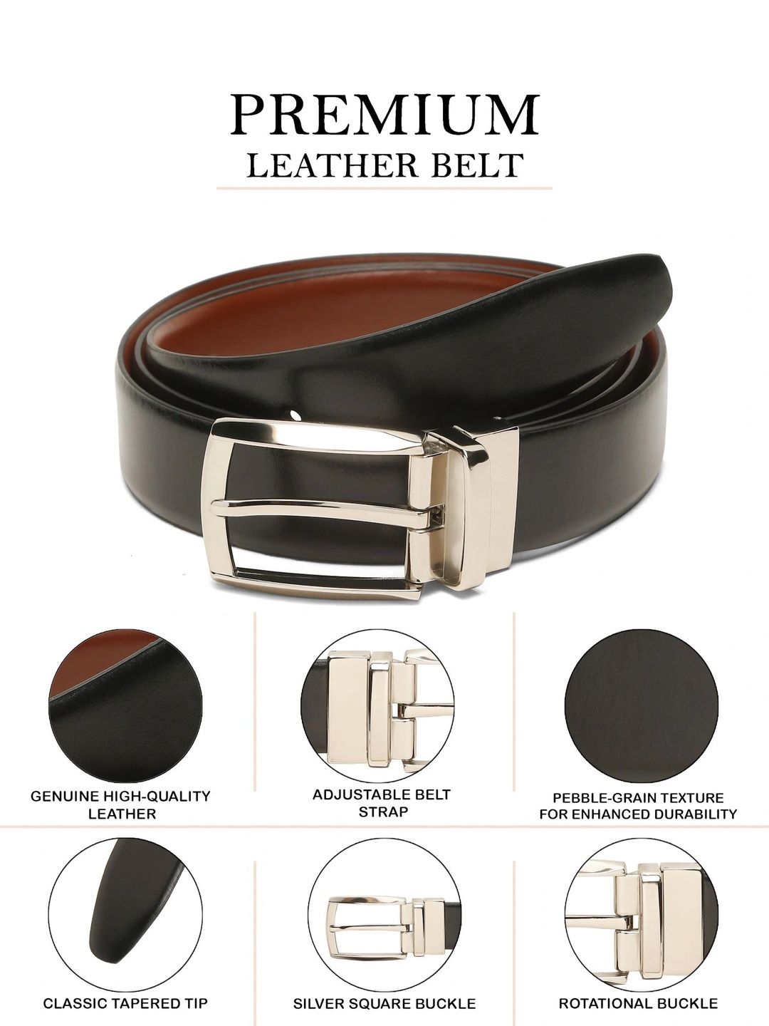 Teakwood Leathers Men Textured Leather Reversible Belt