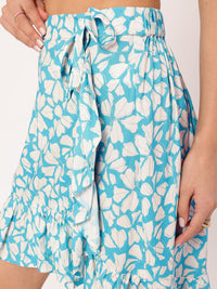 DressBerry Floral Fusion Tie-Up Asymmetric Flounce Hem Mini Skirt
