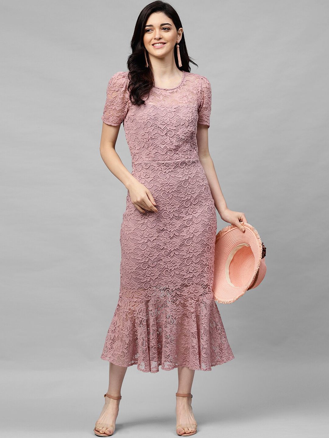 Athena Mauve Self Design Sheath Dress