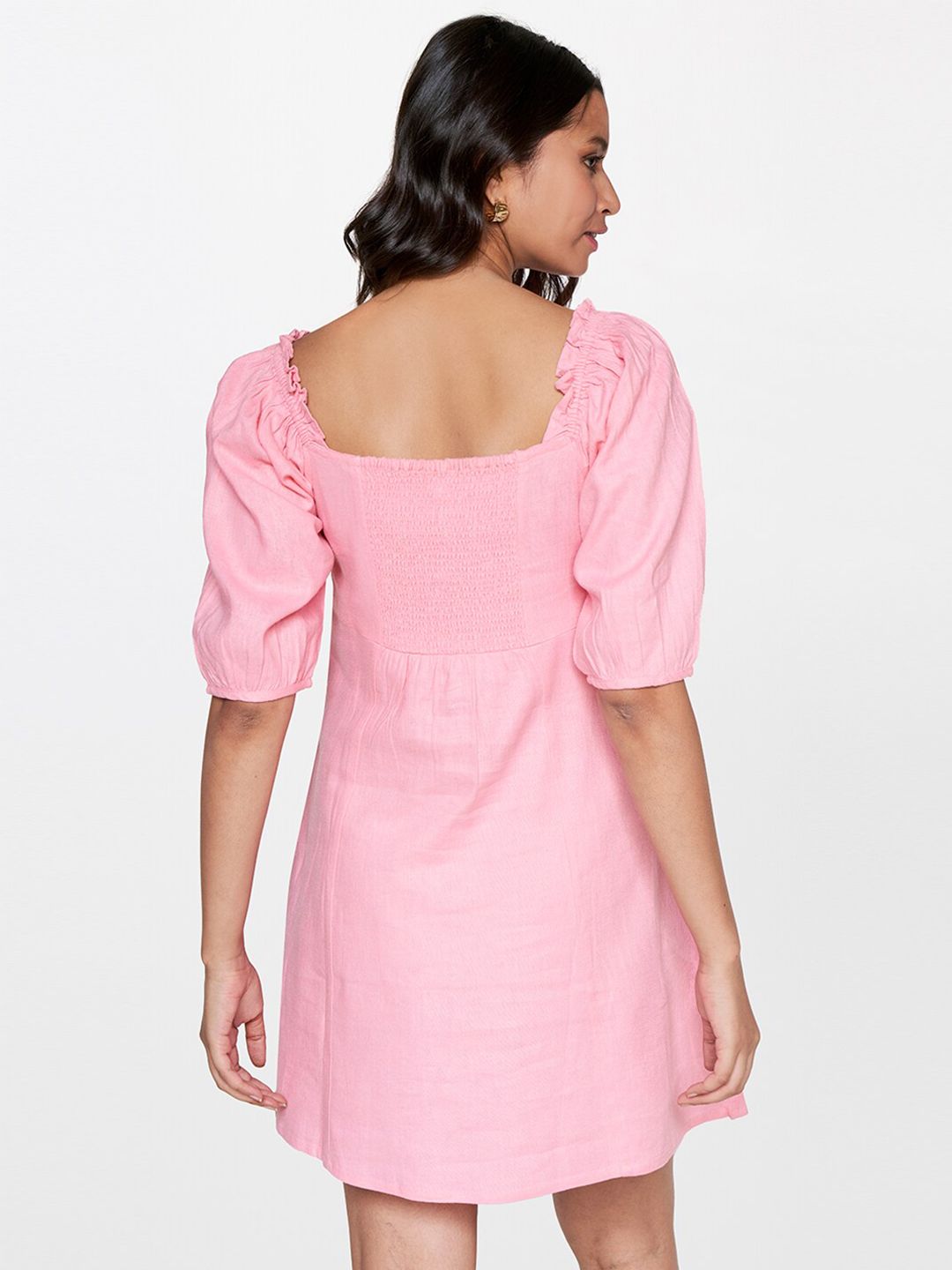 AND Puff Sleeve Linen A-Line Dress