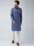 SOJANYA Men Blue Printed Straight Kurta