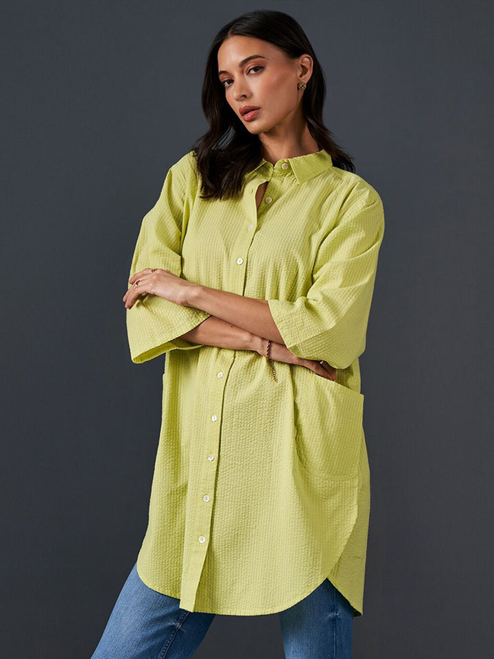 AND Self Design Mandarin Collar Cotton Top