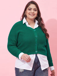 CURVY STREET Women Plus Size Ribbed Acrylic Crop Cardigan