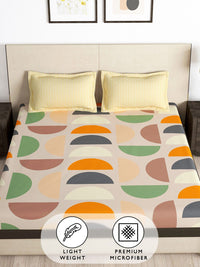 Story@home Cream & Orange Geometric 180 TC Queen Bedsheet with 2 Pillow Covers