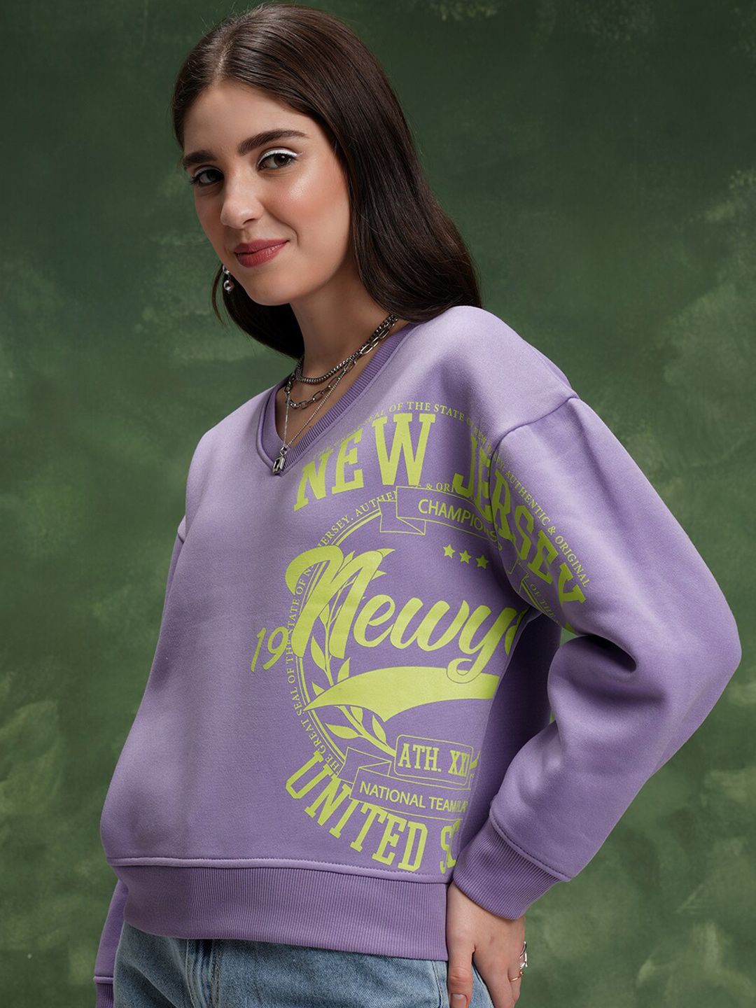 Tokyo Talkies Purple Typography Printed Drop-Shoulder Sleeves Relaxed Fit Sweatshirt