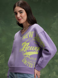 Tokyo Talkies Purple Typography Printed Drop-Shoulder Sleeves Relaxed Fit Sweatshirt
