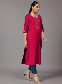 Libas Round Neck Yoke Design Three Quarter Sleeves Thread Work Kurta
