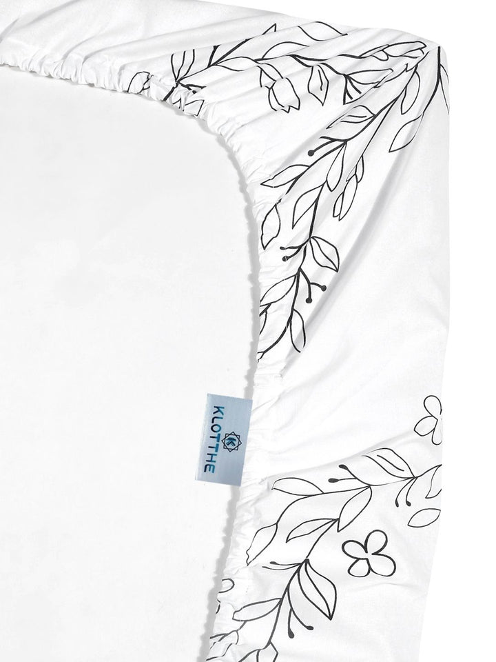 KLOTTHE OffWhite Floral Printed Dilengkapi Cadar Katil Super King 400 TC Dengan 4 Sarung Bantal