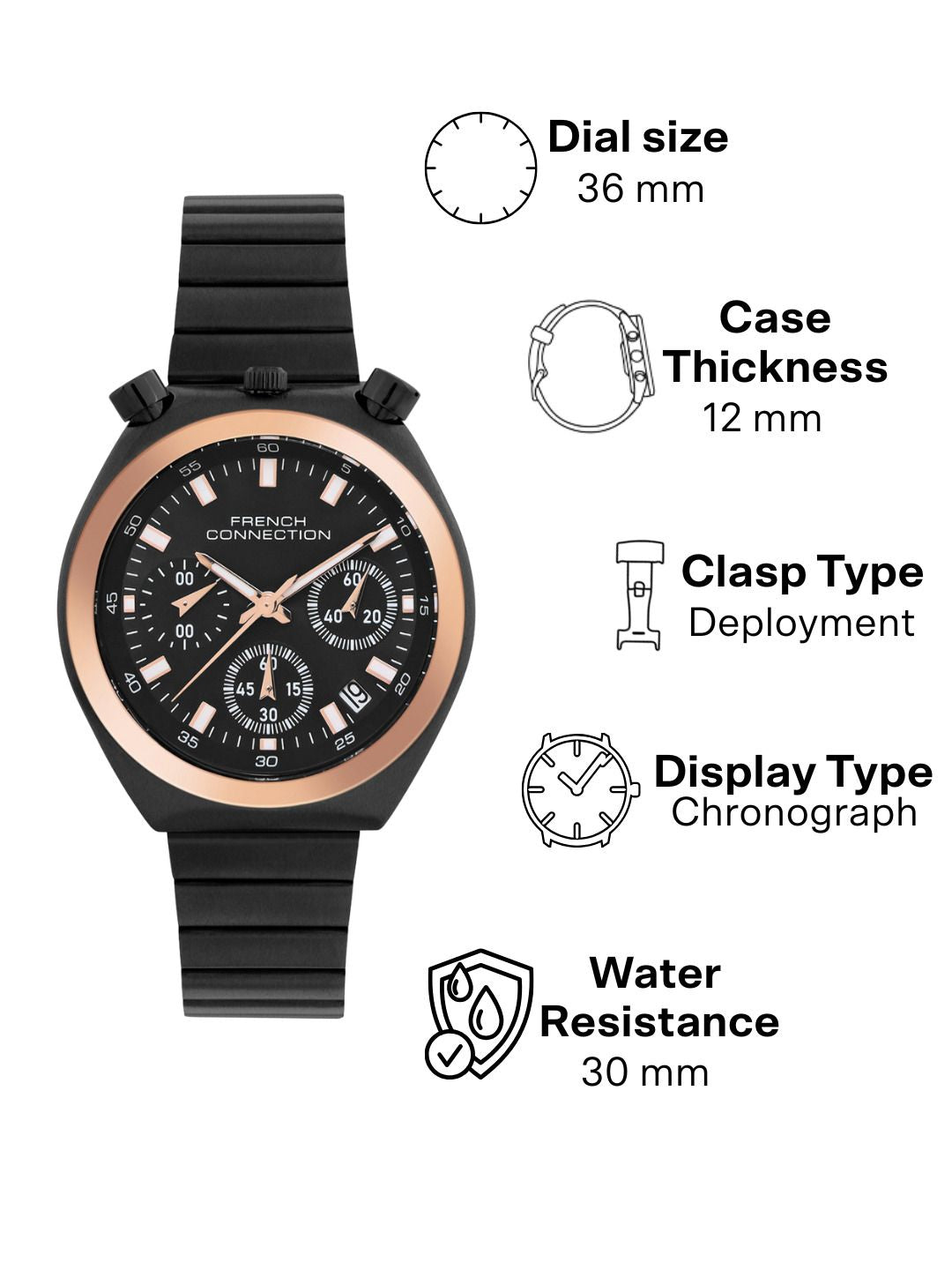 Perancis sambungan wanita Dial & gelang keluli tahan karat gaya tali analog chronograph Watch fcm03bm