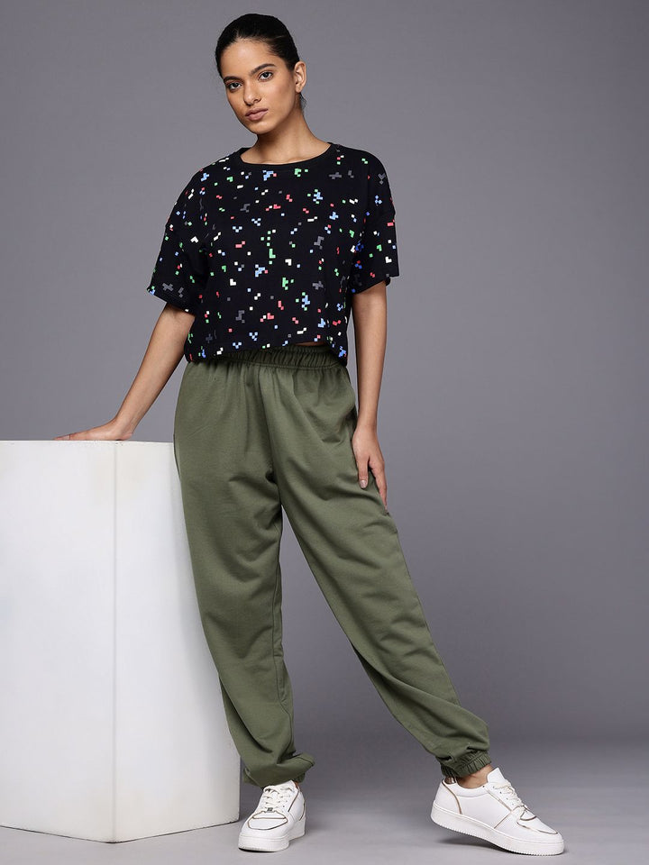 HRX by Hrithik Roshan Geometric Printed Drop-Shoulder Sleeves Pure Cotton Boxy T-shirt