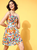 Berrylush Multicoloured Floral Crepe A-Line Dress