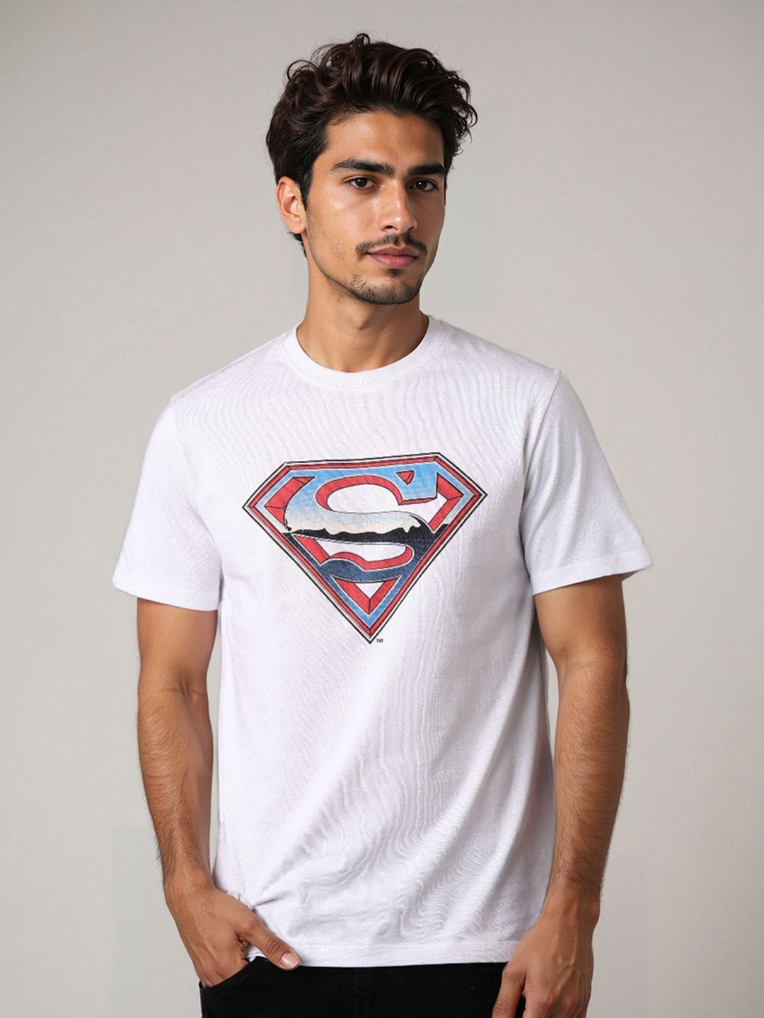 The Indian Garage Co Men Superman Graphic Printed Round Neck Cotton Slim Fit T-shirt