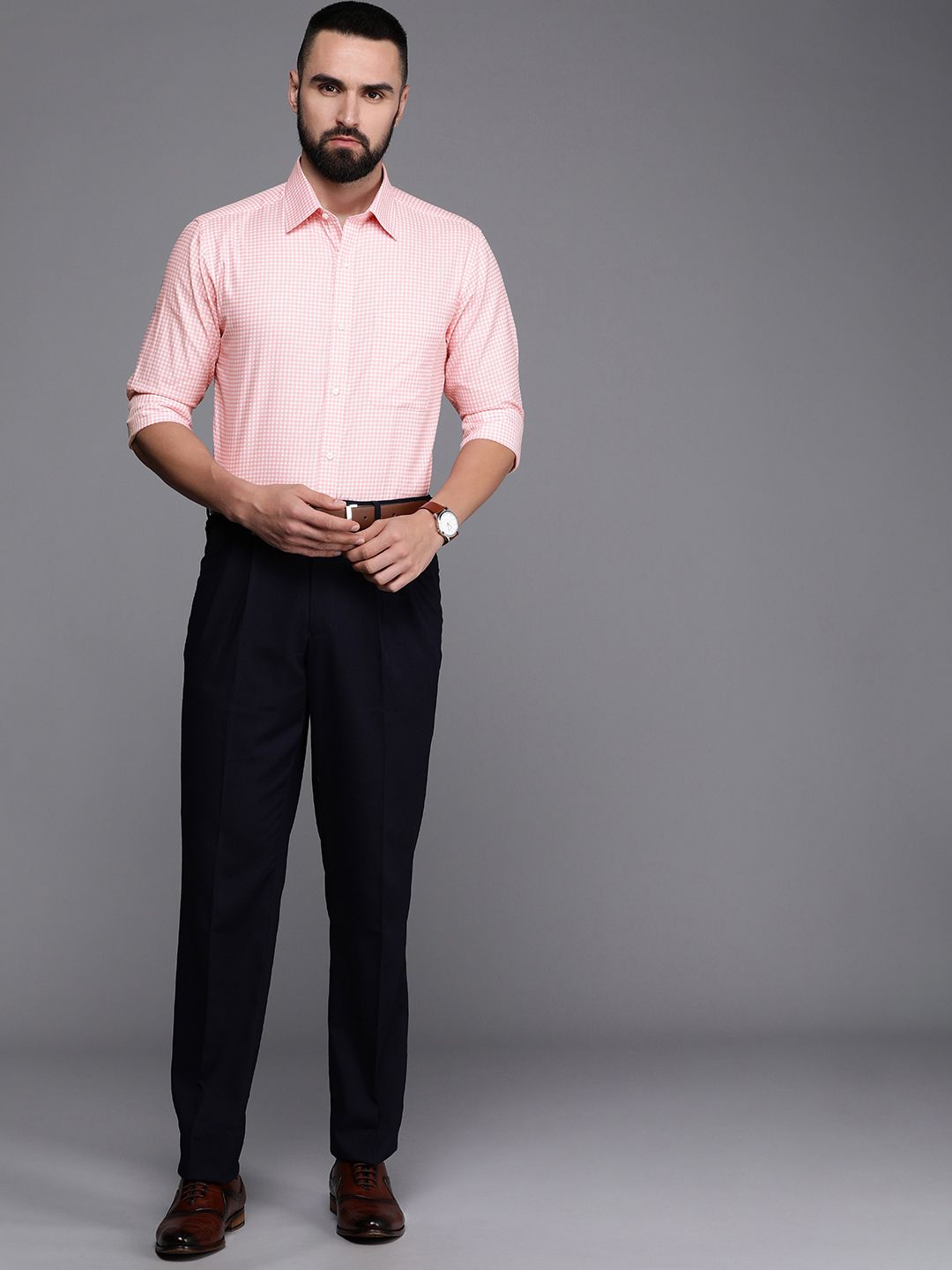 Raymond Slim Fit Micro Self Checked Opaque Pure Cotton Formal Shirt