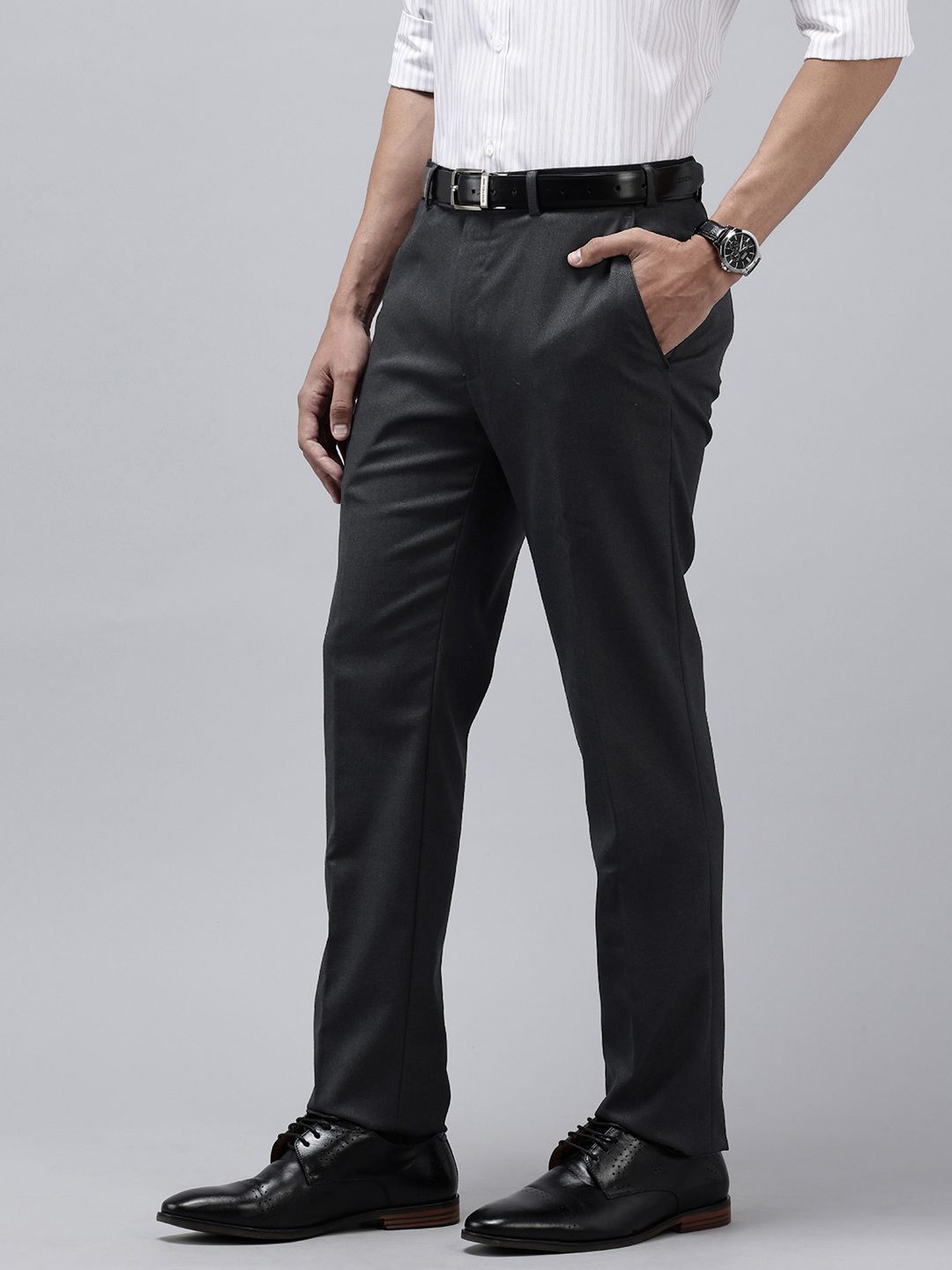 Park Avenue Men Textured Slim Fit Formal Trousers