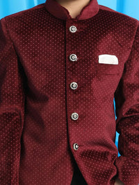 VASTRAMAY Boys Polka Dot Printed Slim-Fit Bandhgala Party Blazer