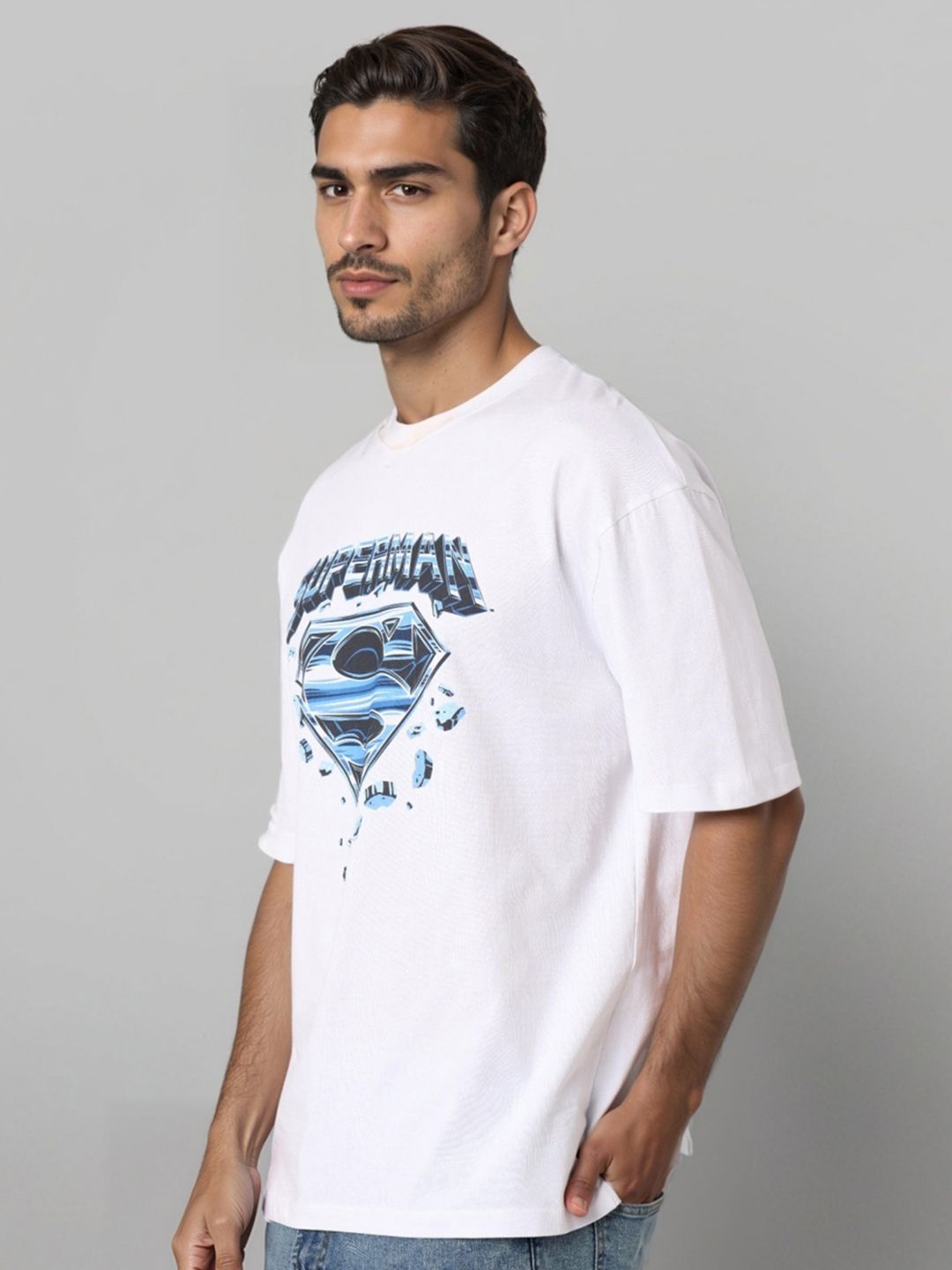 The Indian Garage Co Men Superman Graphic Printed Round Neck Cotton Oversized T-shirt