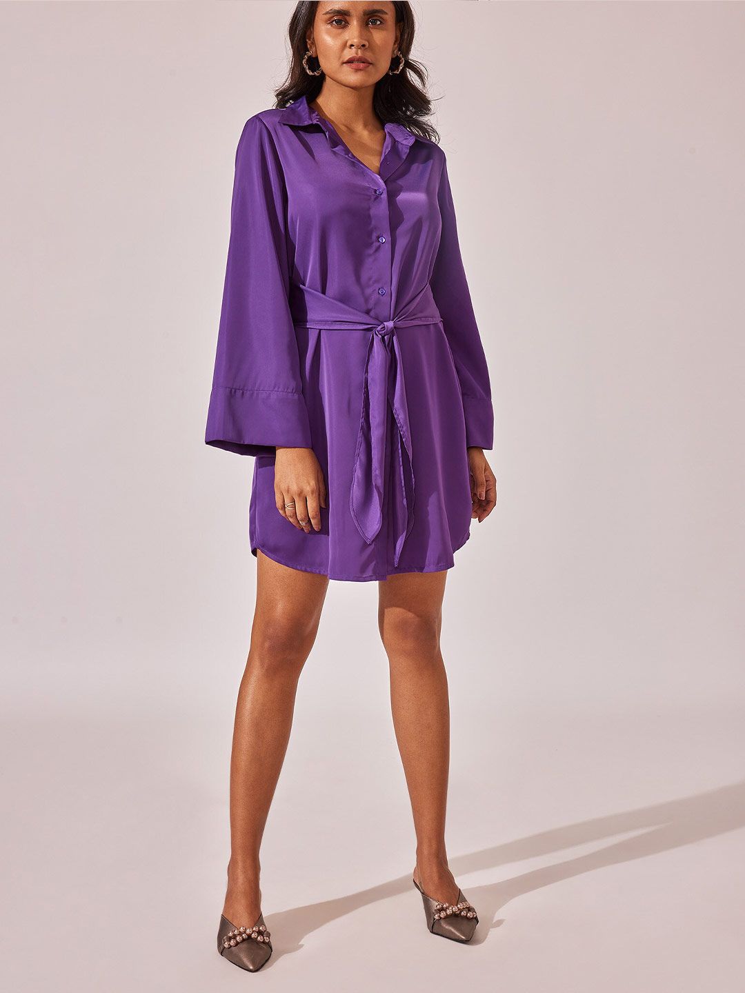 The Label Life Shirt Collar Satin Shirt Dress