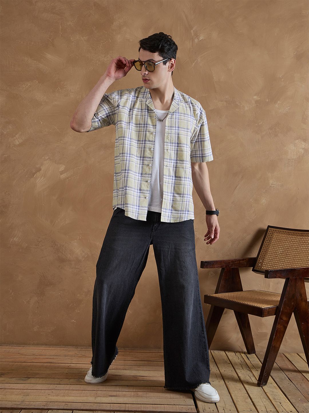 DENNISON Oversized Checked Cuban Collar Shirt