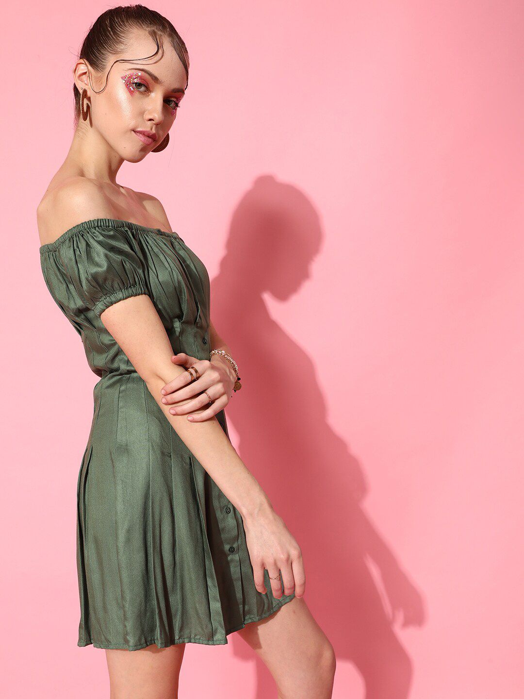 STREET 9 Women Lovely Olive Solid Dress