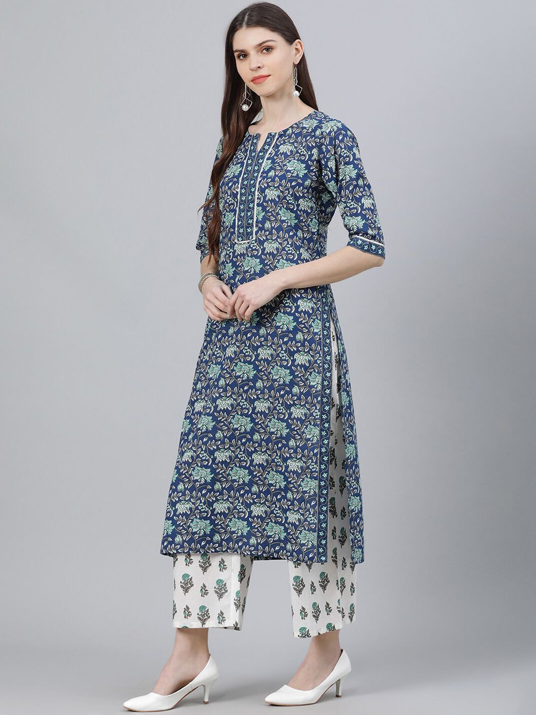 Libas Women Blue Printed Kurta with Palazzos & Dupatta