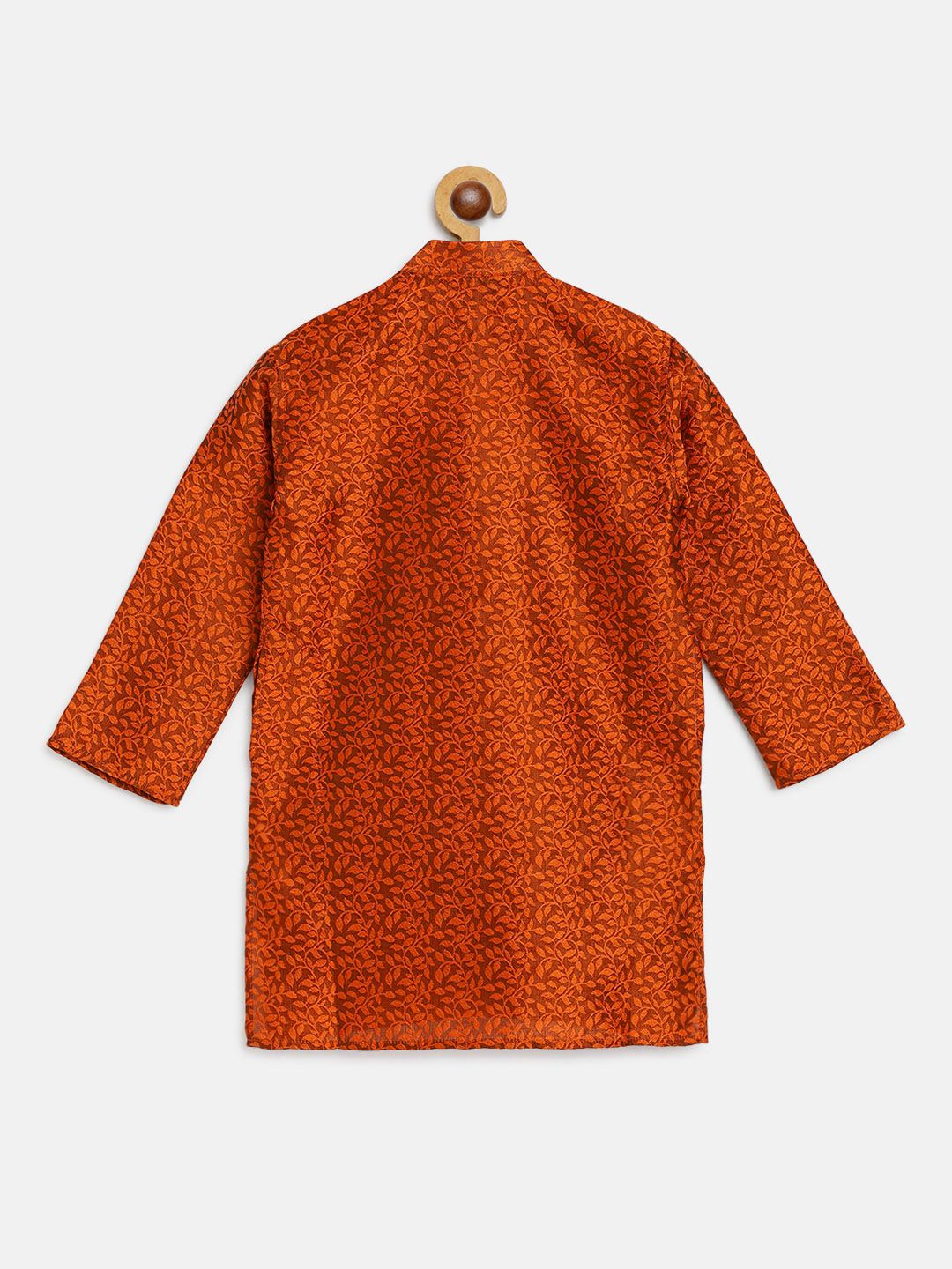 SOJANYA Boys Orange Woven Design Jacquard Weave Band Collar Kurta