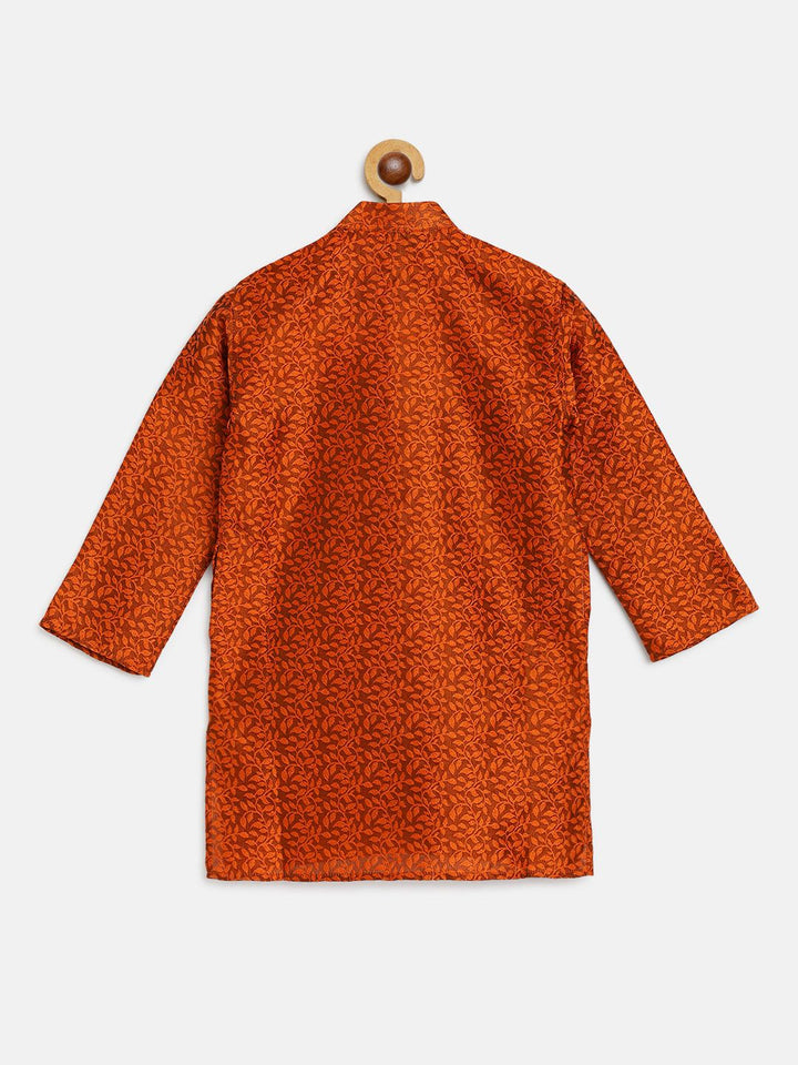 SOJANYA Boys Orange Woven Design Jacquard Weave Band Collar Kurta