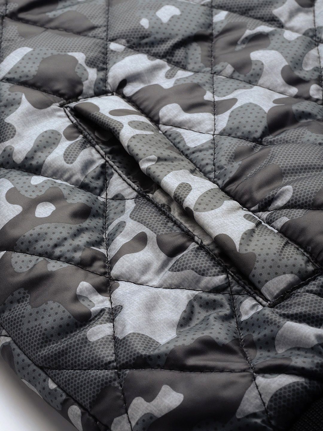 DressBerry Women Grey & Black Camouflage Quilted Jacket