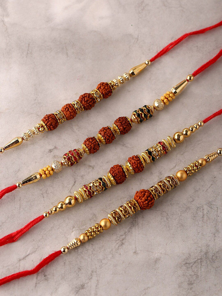 Voylla 4 Pcs Unisex Religious Rudraksha Rakhi Squad with Roli Chaawal Pack