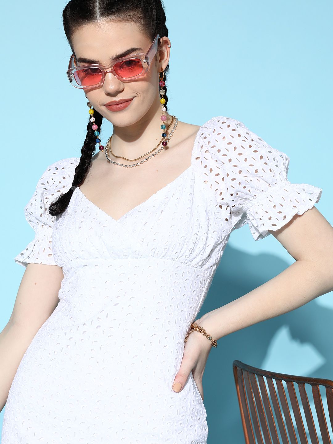 Berrylush Women  White Self-Design Craftcore Dress