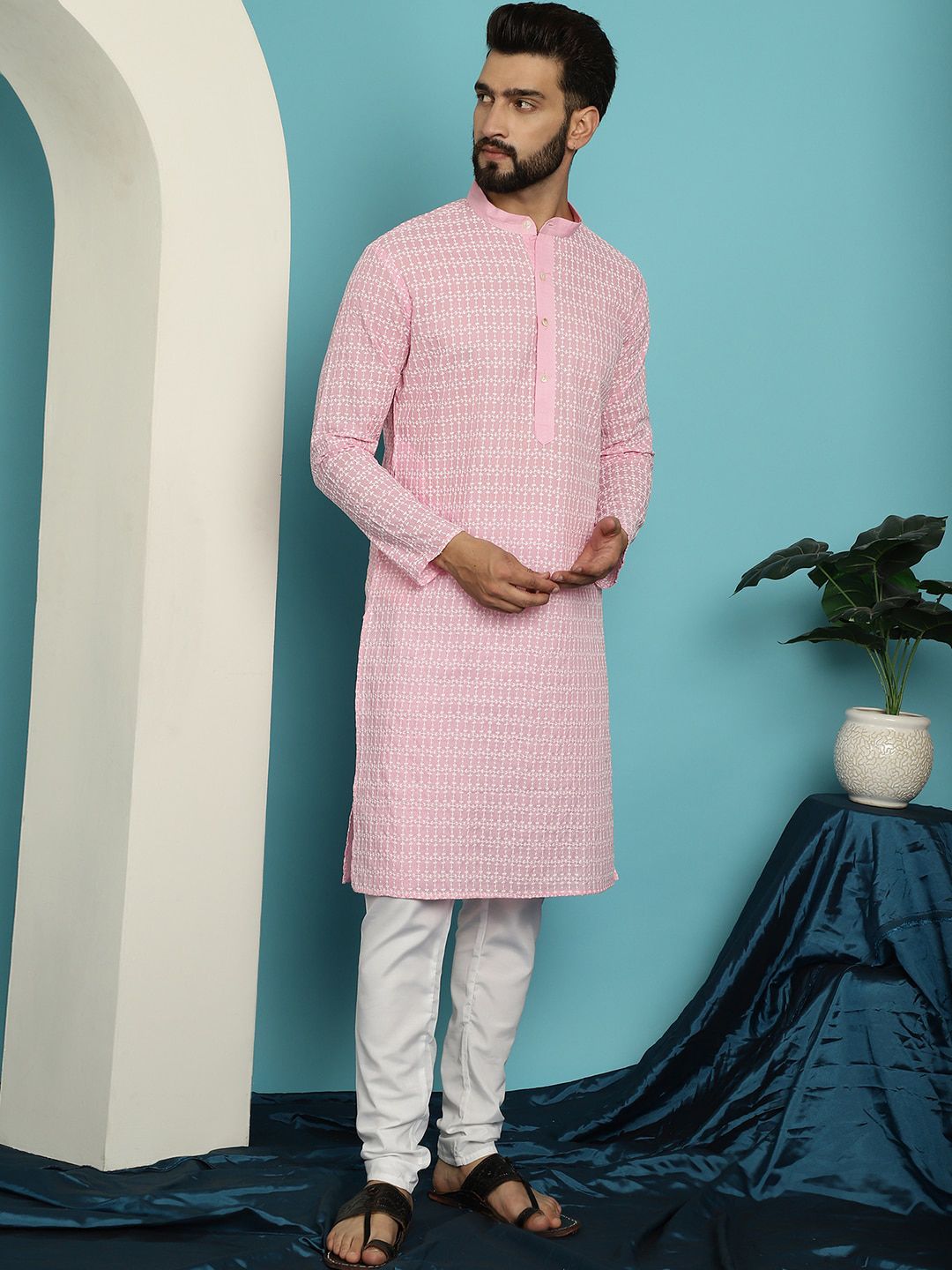 SOJANYA Kurta Pure Cotton Sulam dengan Set Pijama