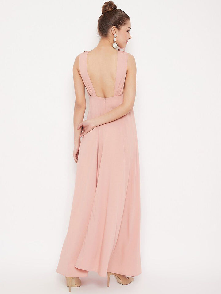 Berrylush Women Pink Solid Low Back Maxi Dress