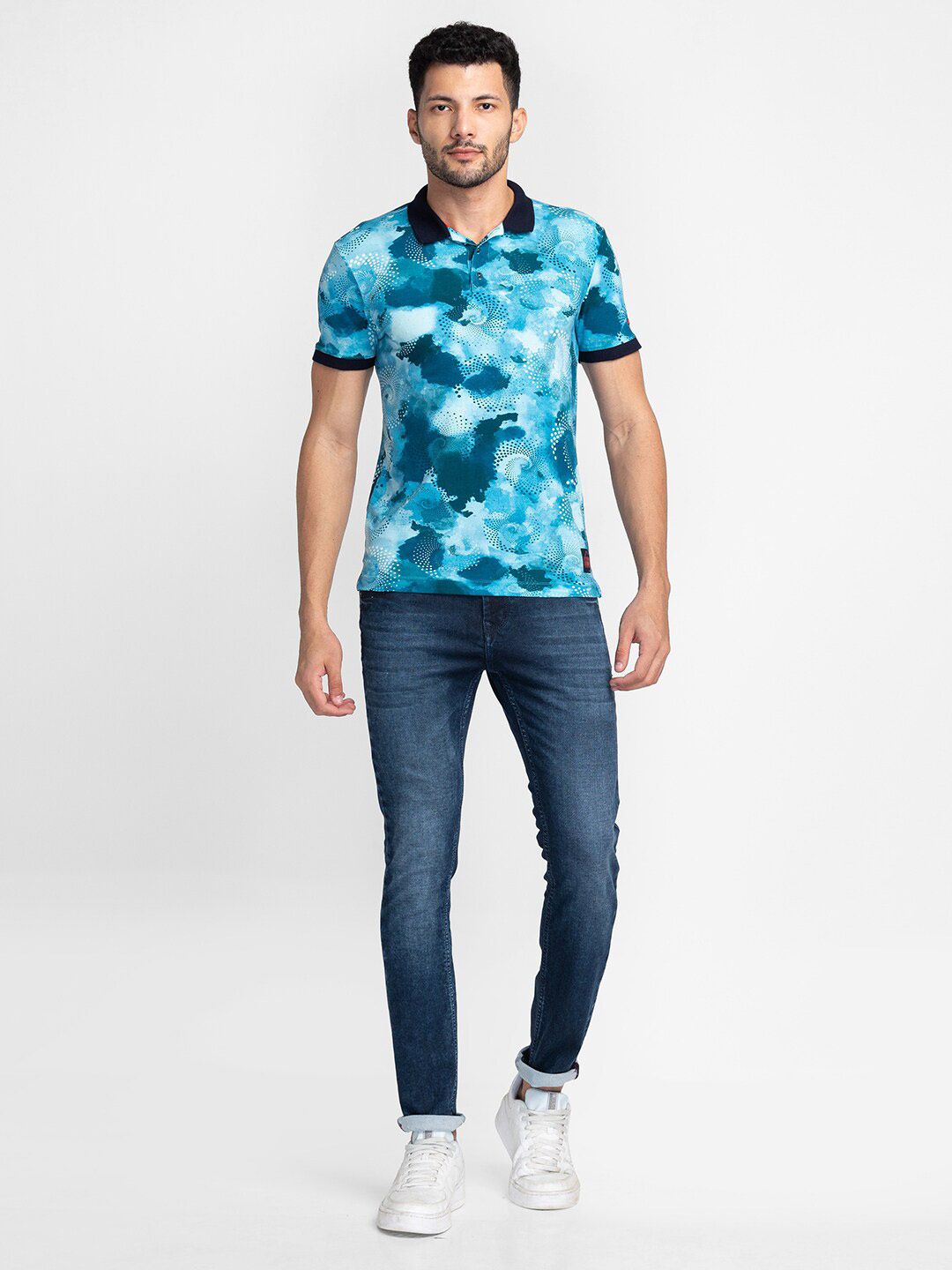 Being Human Abstract Printed Polo Collar Regular-Fit Knitted Casual T-shirt