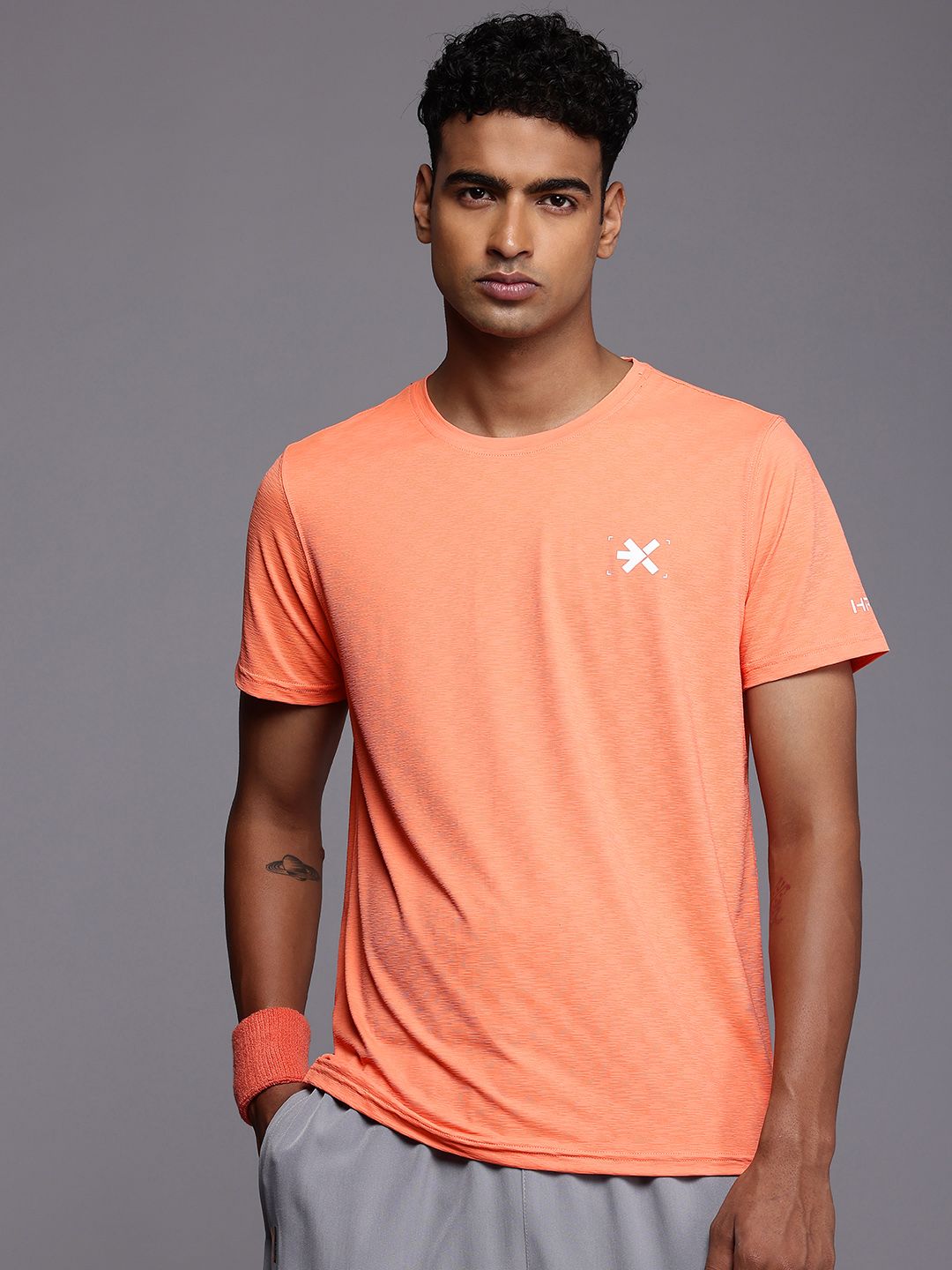 HRX by Hrithik Roshan Sculptflex Self-Design Textured Training T-shirt
