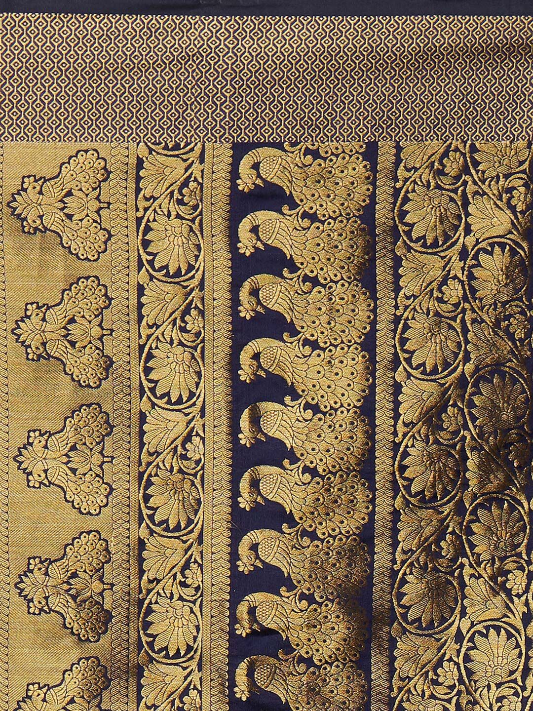 Saree mall Teal Green & Gold-Toned Ethnic Motifs Zari Silk Blend Banarasi Sarees