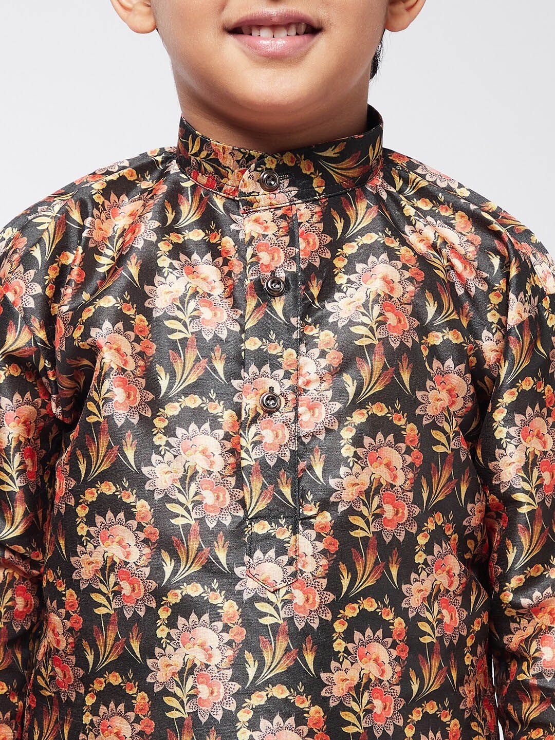 SOJANYA Boys Black Floral Printed Straight Kurta