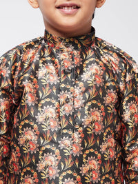 SOJANYA Boys Black Floral Printed Straight Kurta