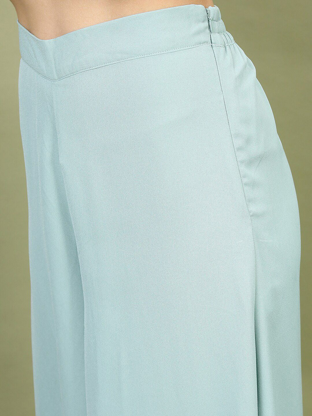 Vishudh Women Sea Green Embroidered Layered Top With Palazzos And Jacket