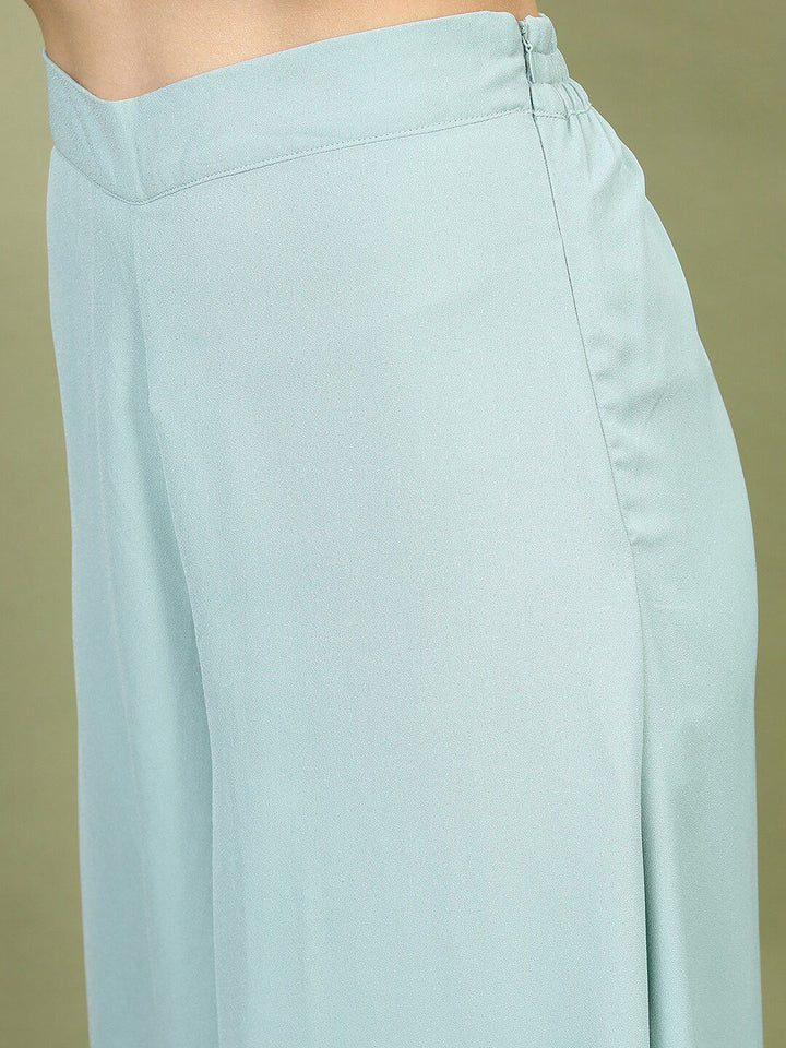 Vishudh Women Sea Green Embroidered Layered Top With Palazzos And Jacket