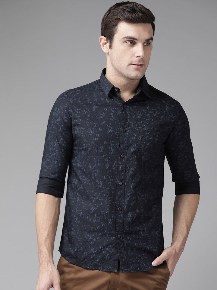SPYKAR Men Black & Blue Slim Fit Printed Casual Shirt