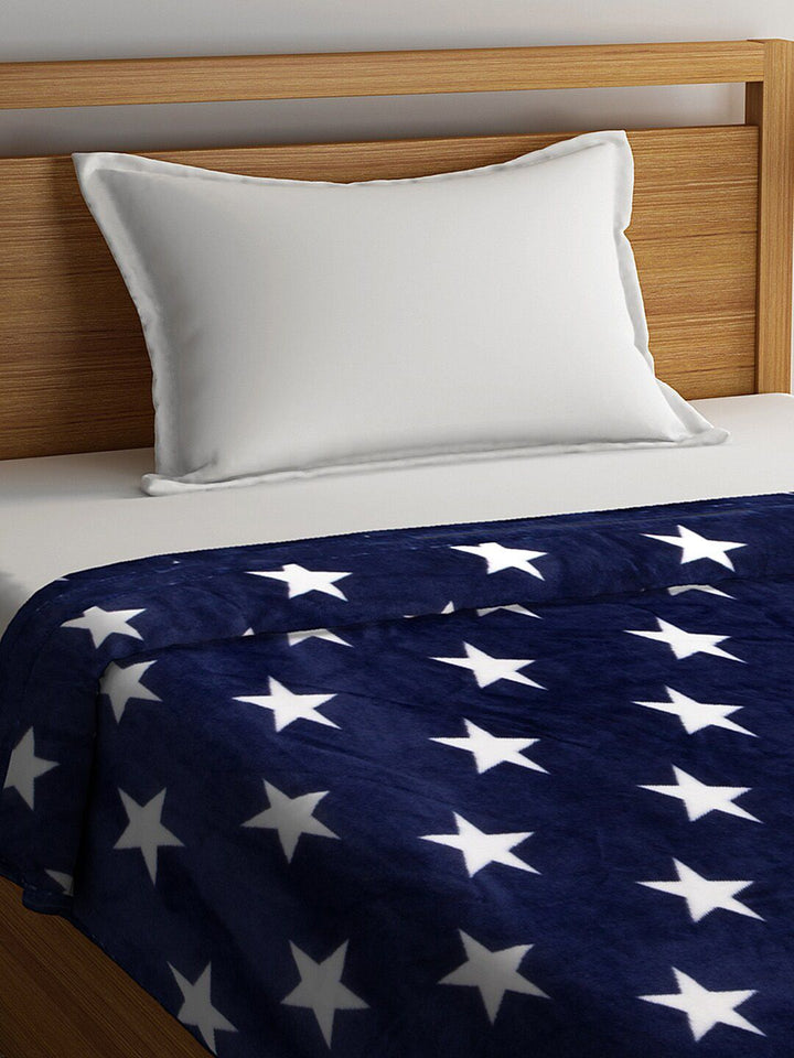 Cortina Navy Blue & White Abstract AC Room 250 GSM Single Bed Blanket