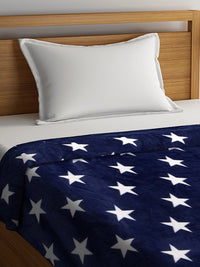 Cortina Navy Blue & White Abstract AC Room 250 GSM Single Bed Blanket