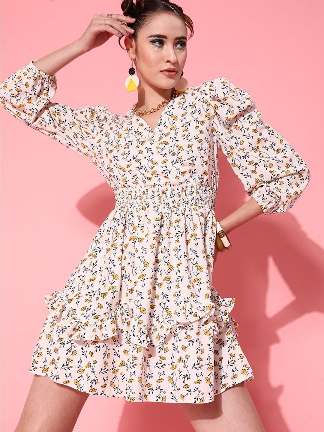 STREET 9 Women Bright Yellow Floral Dress