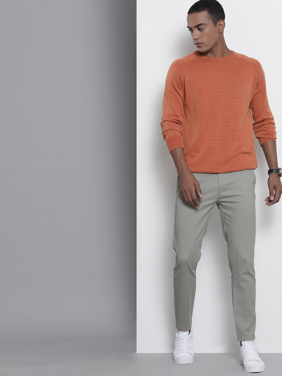 The Indian Garage Co Men Grey Slim Fit Chinos