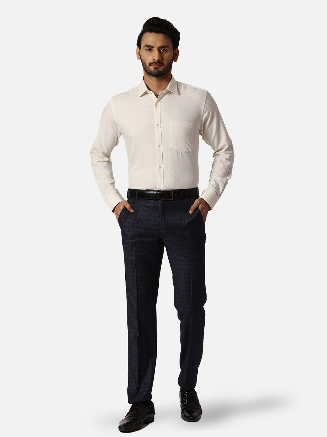 Park Avenue Self Design Spread Collar Slim Fit Cotton Formal Shirt