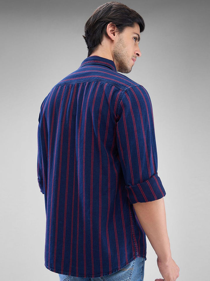 SPYKAR Men Slim Fit Opaque Striped Spread Collar Casual Shirt