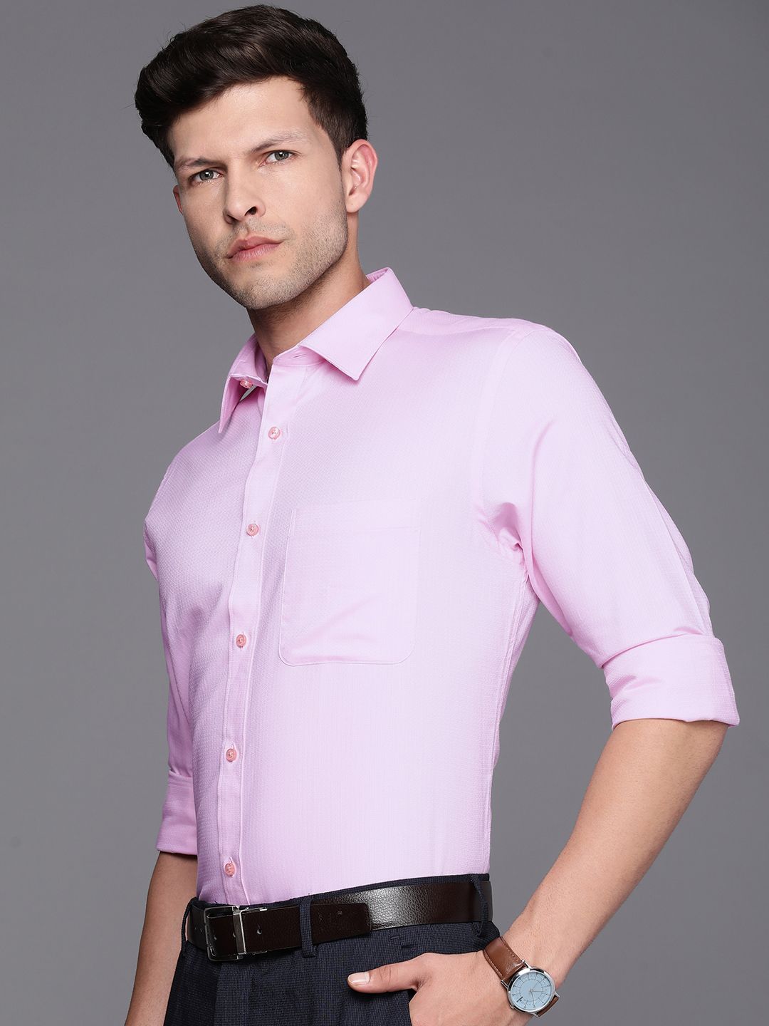 Raymond Pure Cotton Self Design Slim Fit Textured Formal Shirt