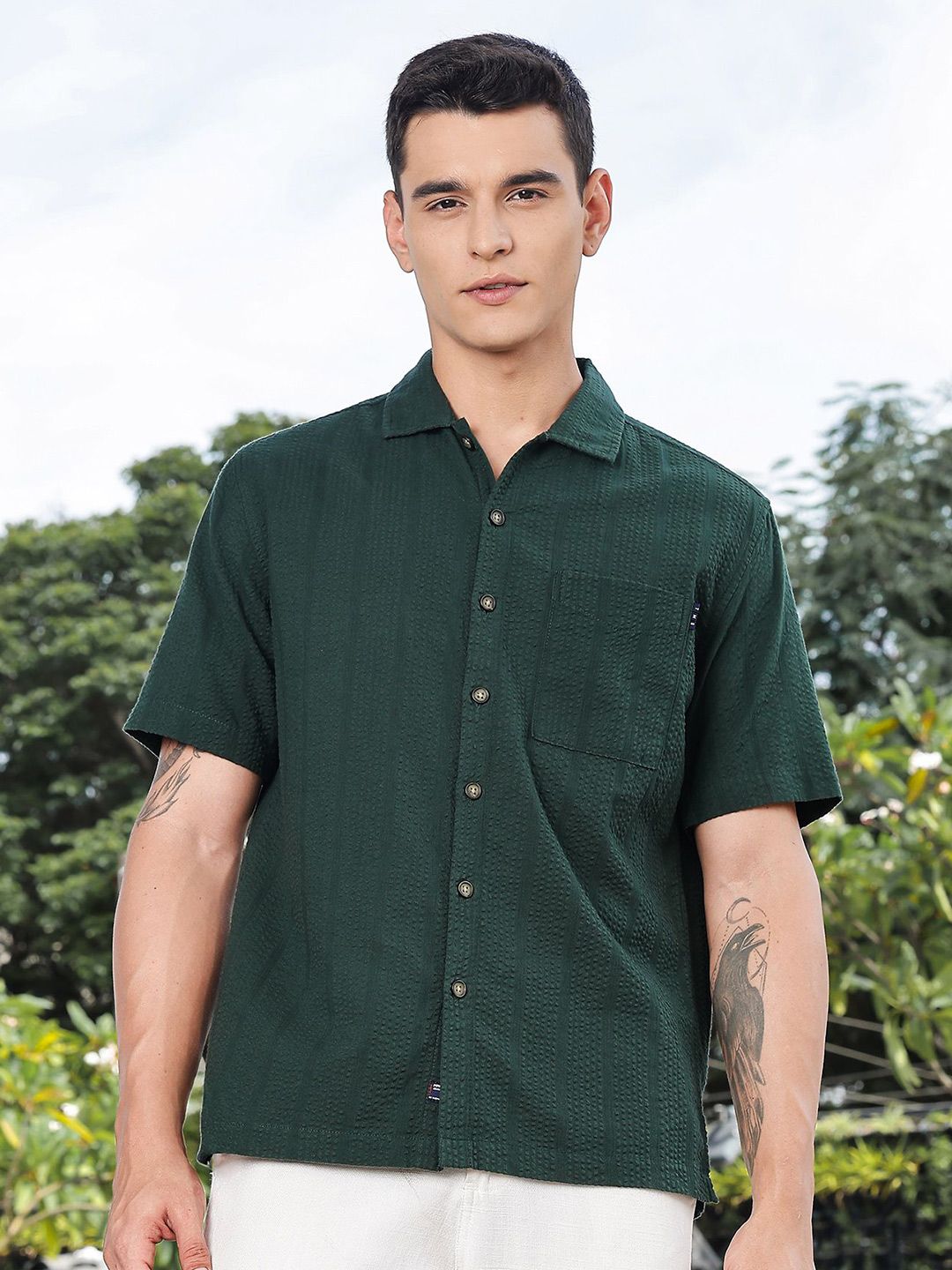 Thomas Scott Men's Premium Seersucker Cotton Casual Shirt